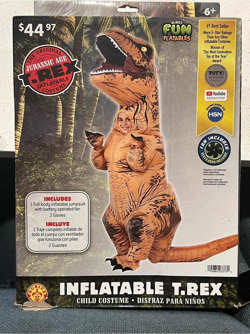 Rubies Fun-Flatables Jurassic Age T-Rex Inflatable Child Costume Orange & Black